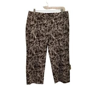 NWT Loft Ann Pants in Brown with White Floral Design - Size 10